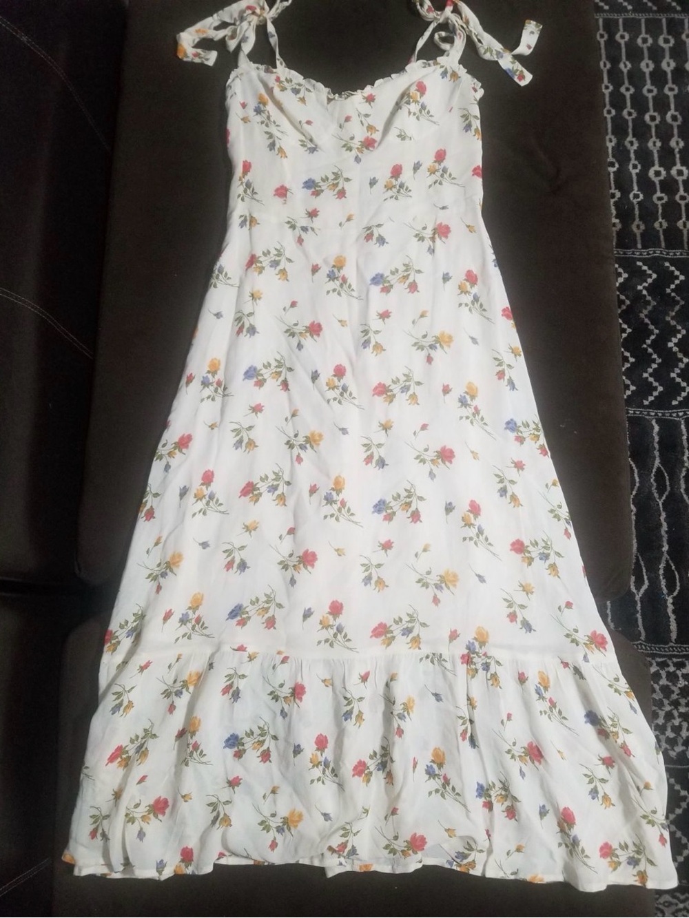 Reformation Black Floral Tie-Shoulder Midi Dress - Picture 2 of 10